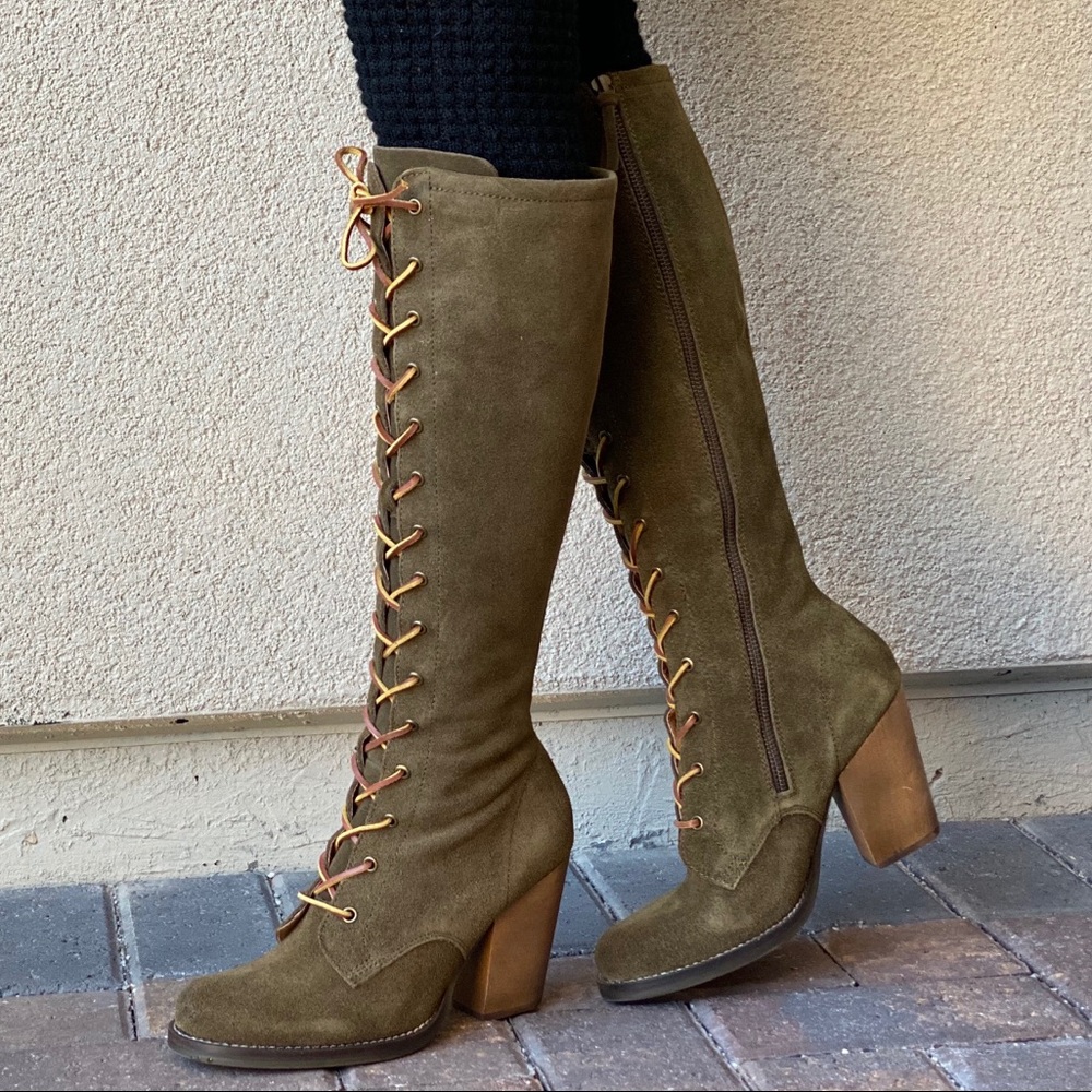 Moss Genuine Leather Lace Up Heeled Military Boot - Picture 6 of 14